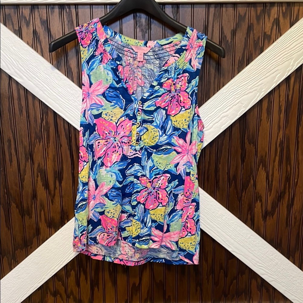 Floral Sleeveless Top - Blue and Pink